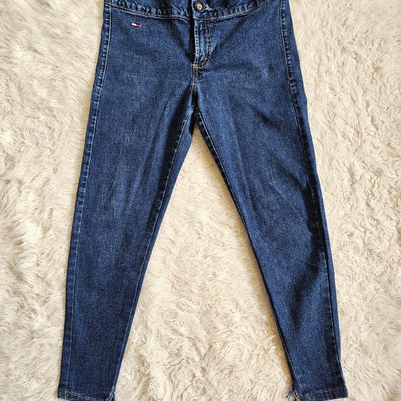 Vintage Tommy Hilfiger Women's Blue Distressed Ripped Legs Skinny Jeans Size W29 - Picture 3 of 10